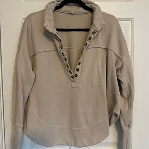 Pilcro Beige Buttoned Split Neck Henley Sweatshirt
